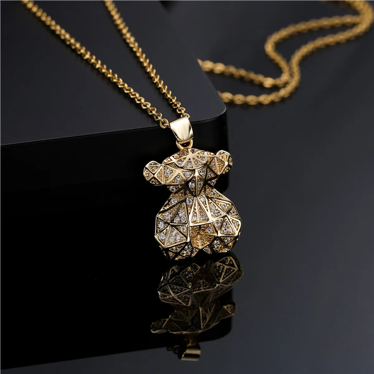 Copper-plated 18k Gold Micro-inlaid Zircon Bear Pendant Necklace