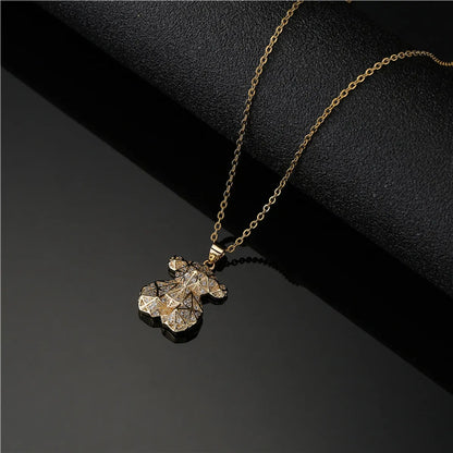 Copper-plated 18k Gold Micro-inlaid Zircon Bear Pendant Necklace