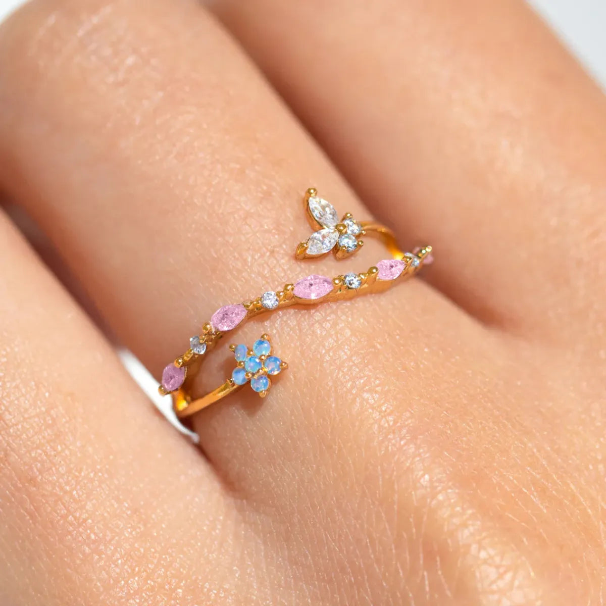 Copper Plating Heart Shape Butterfly Zircon Open Rings