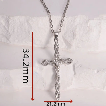 Copper Plating Inlay Cross Zircon Pendant Necklace