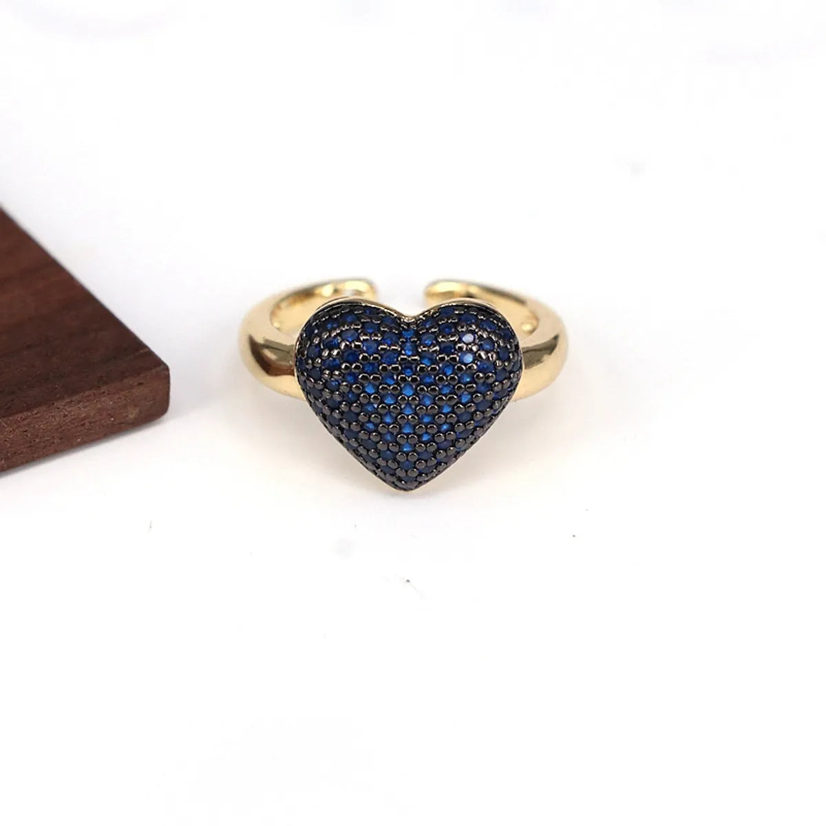 Copper Plating Inlay Heart Shape Zircon Open Rings