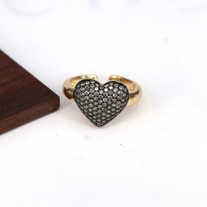 Copper Plating Inlay Heart Shape Zircon Open Rings