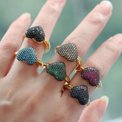 Copper Plating Inlay Heart Shape Zircon Open Rings