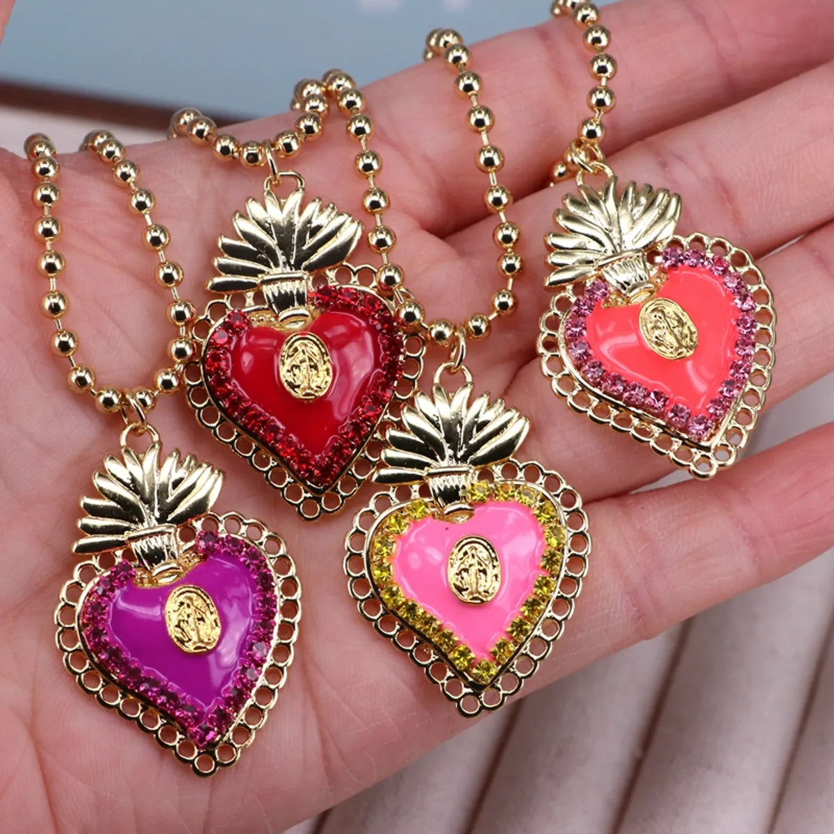 Copper Plating Inlay Heart Shape Zircon Pendant Necklace