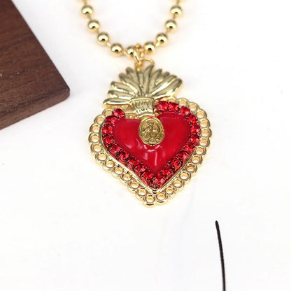 Copper Plating Inlay Heart Shape Zircon Pendant Necklace