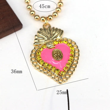 Copper Plating Inlay Heart Shape Zircon Pendant Necklace