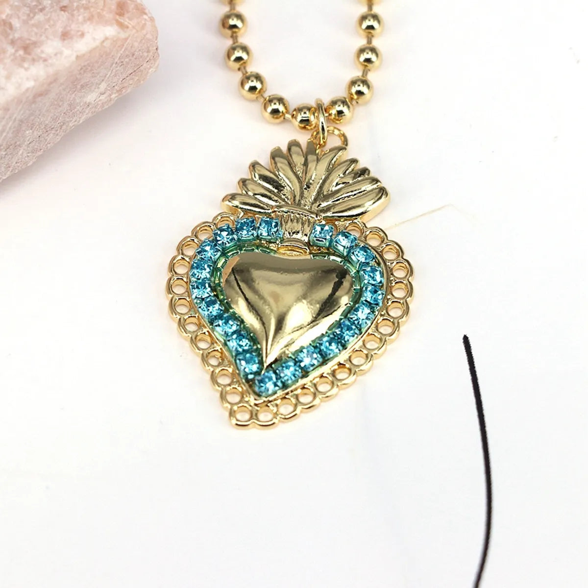 Copper Plating Inlay Heart Shape Zircon Pendant Necklace