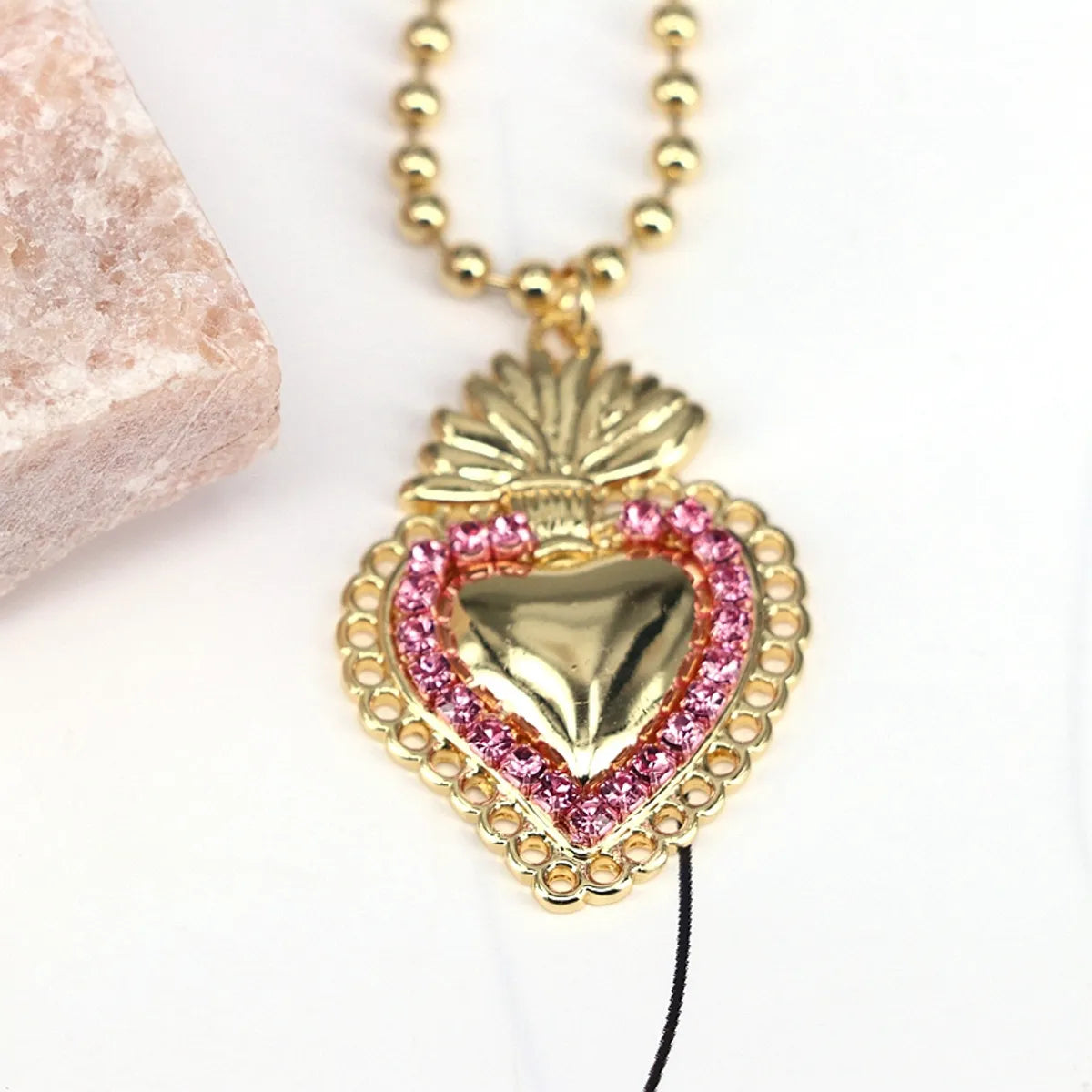 Copper Plating Inlay Heart Shape Zircon Pendant Necklace