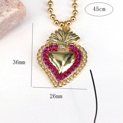 Copper Plating Inlay Heart Shape Zircon Pendant Necklace