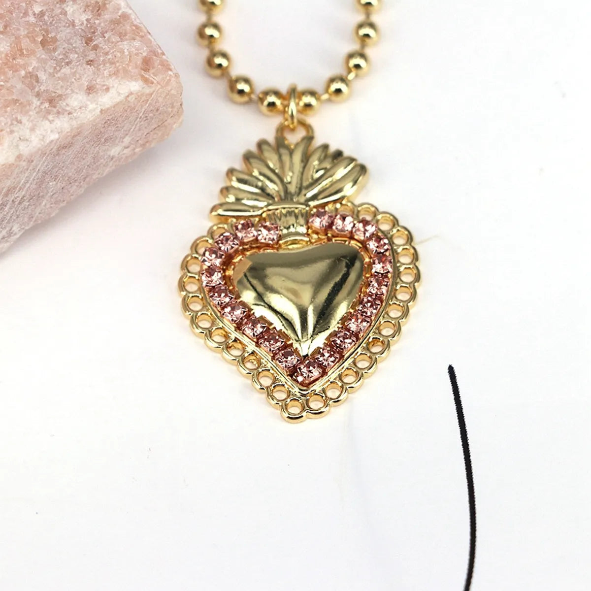 Copper Plating Inlay Heart Shape Zircon Pendant Necklace