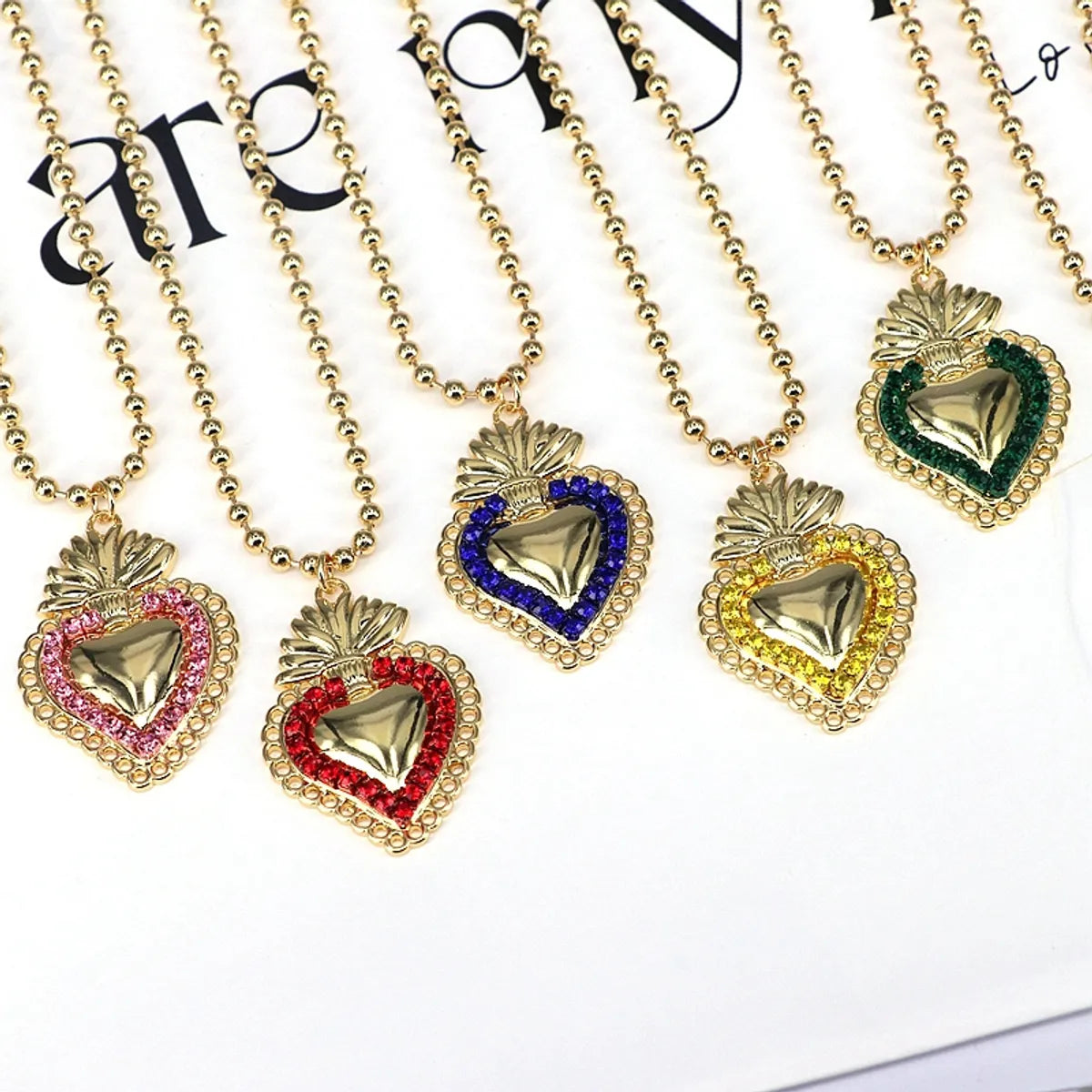 Copper Plating Inlay Heart Shape Zircon Pendant Necklace