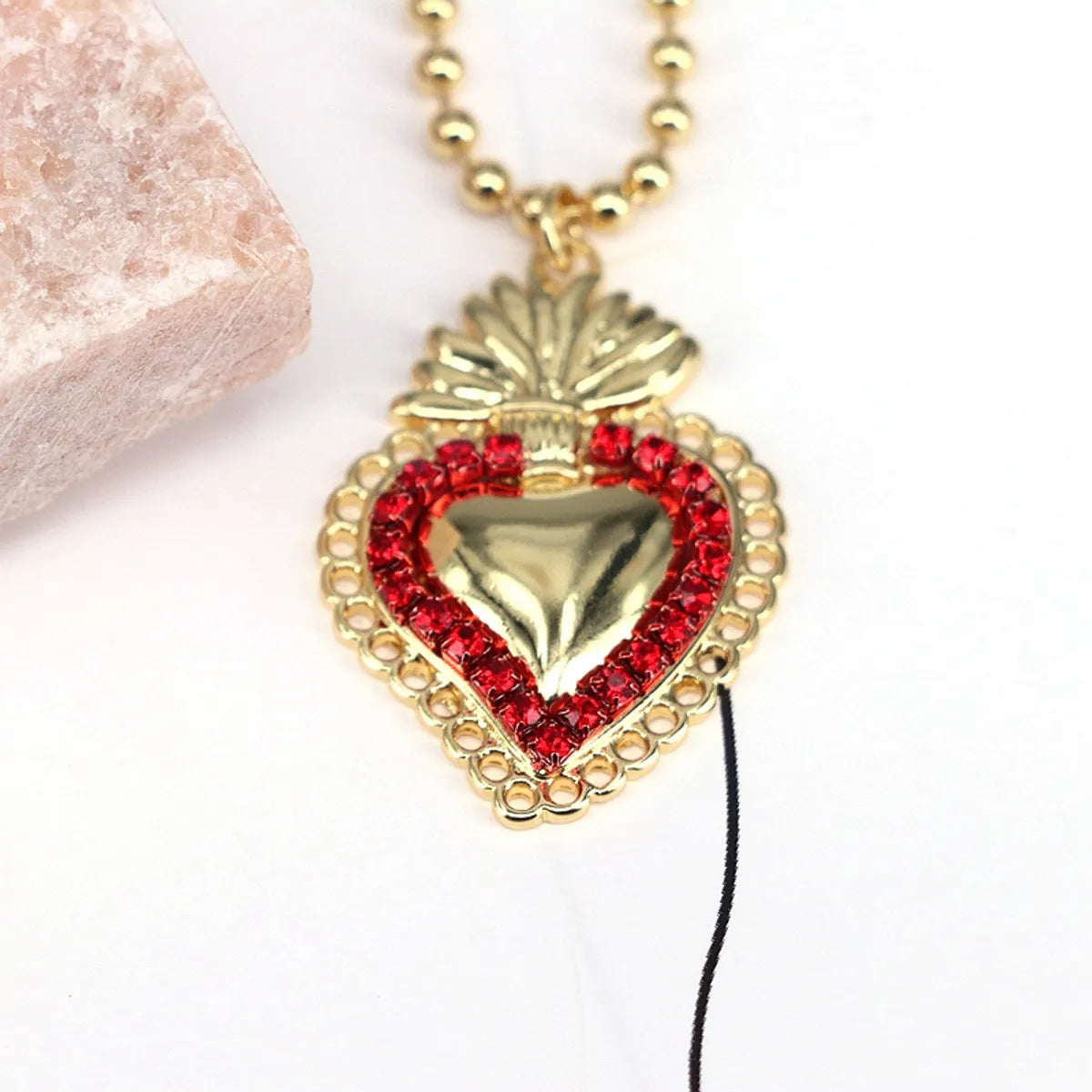 Copper Plating Inlay Heart Shape Zircon Pendant Necklace