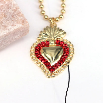 Copper Plating Inlay Heart Shape Zircon Pendant Necklace