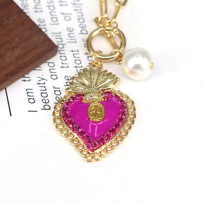 Copper Plating Inlay Heart Shape Zircon Pendant Necklace