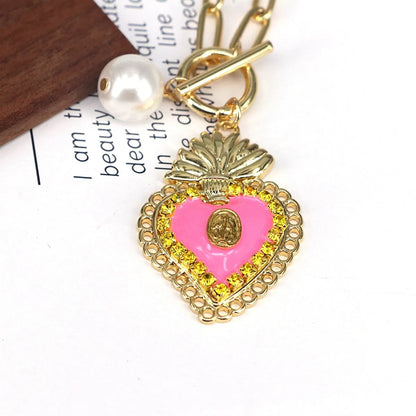 Copper Plating Inlay Heart Shape Zircon Pendant Necklace