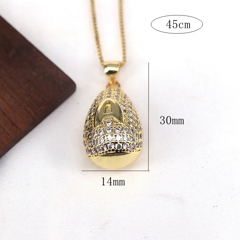 Copper Plating Inlay Letter Water Droplets Zircon Pendant Necklace