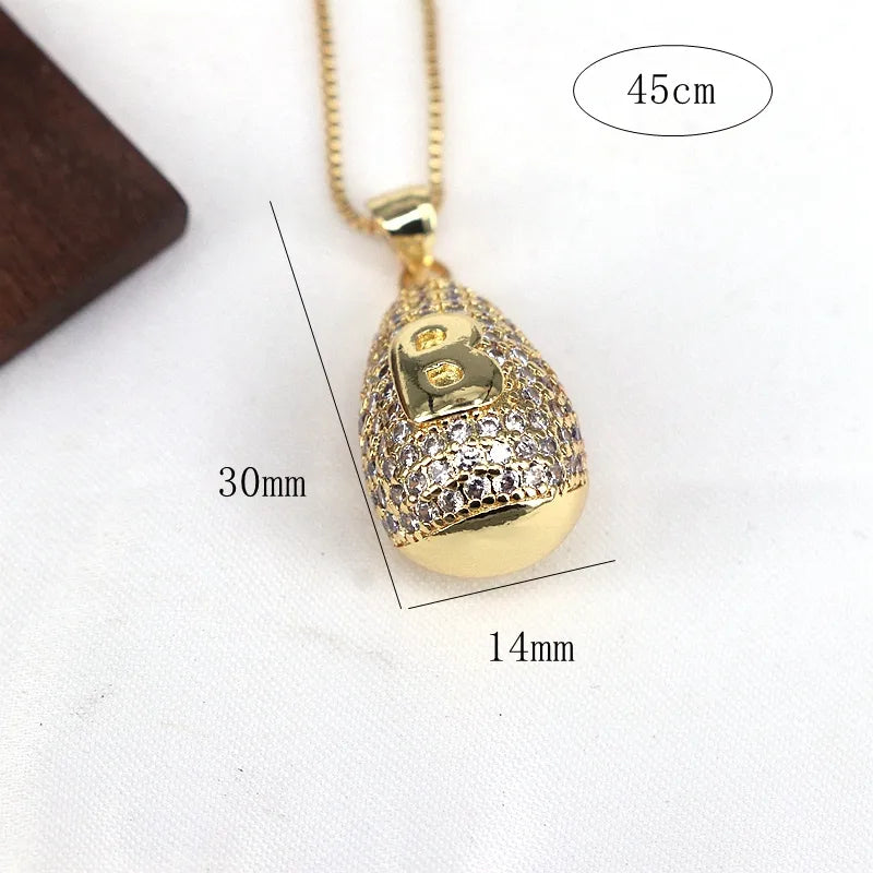 Copper Plating Inlay Letter Water Droplets Zircon Pendant Necklace