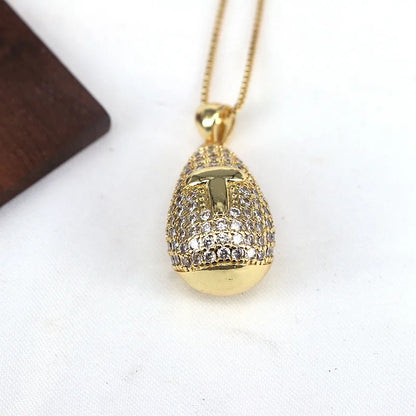 Copper Plating Inlay Letter Water Droplets Zircon Pendant Necklace