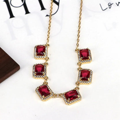 Copper Plating Inlay Square Zircon Pendant Necklace