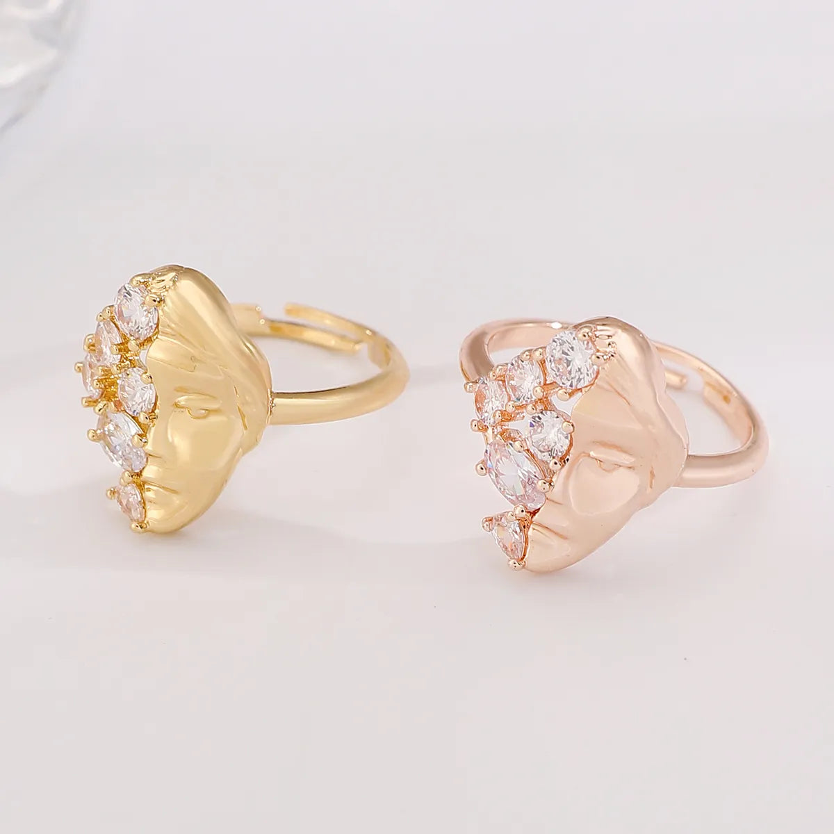 Copper Plating Leaf Letter Heart Shape Zircon Open Rings