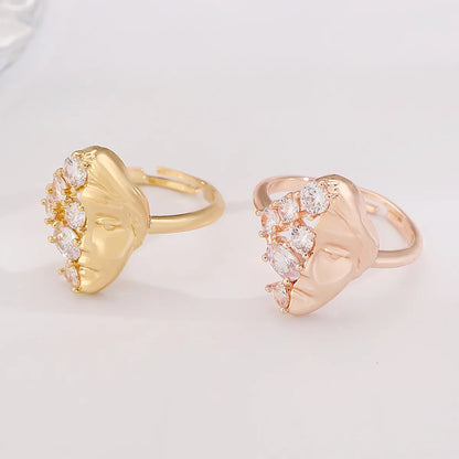 Copper Plating Leaf Letter Heart Shape Zircon Open Rings