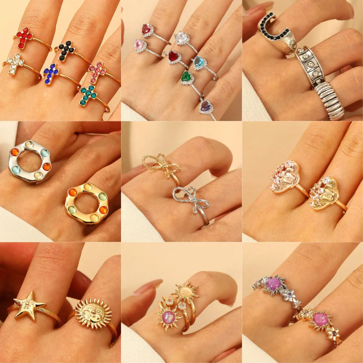 Copper Plating Leaf Letter Heart Shape Zircon Open Rings