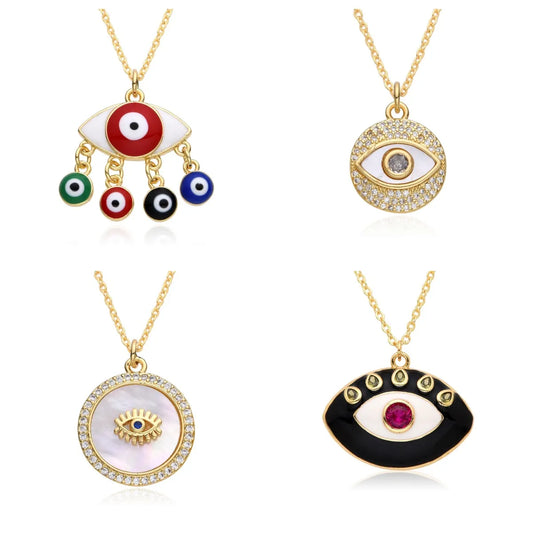 Copper Retro Classic Style Eye Plating Inlay Zircon Pendant Necklace