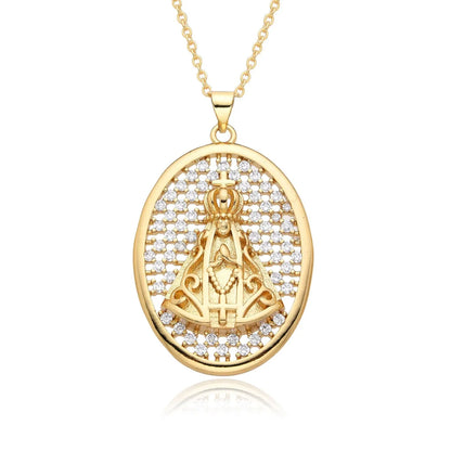 Copper Retro Geometric Plating Inlay Zircon Pendant Necklace