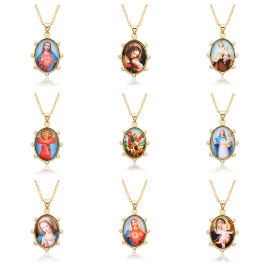 Copper Retro Portrait Plating Inlay Zircon Pendant Necklace