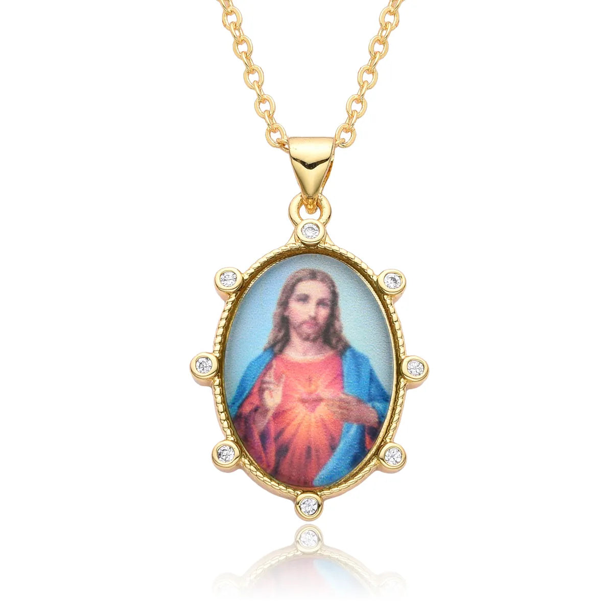 Copper Retro Portrait Plating Inlay Zircon Pendant Necklace