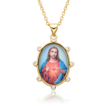 Copper Retro Portrait Plating Inlay Zircon Pendant Necklace