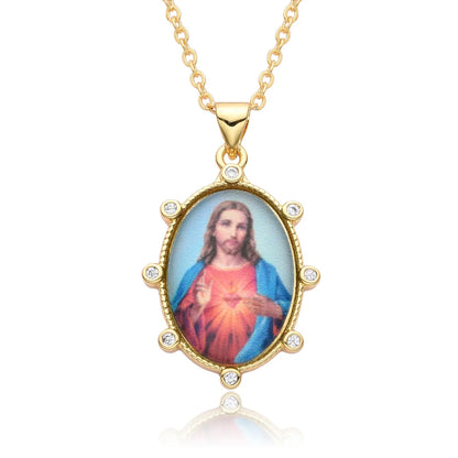 Copper Retro Portrait Plating Inlay Zircon Pendant Necklace