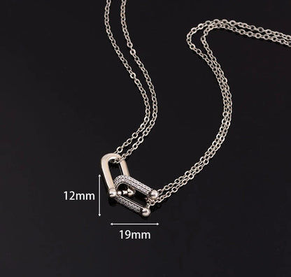 Copper Retro Simple Style U Shape Inlay Zircon Necklace