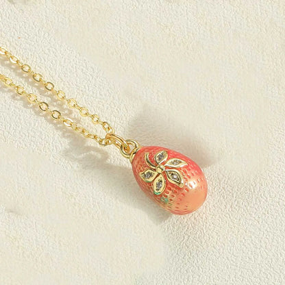 Copper Retro Sweet Flower Enamel Plating Inlay Zircon Pendant Necklace