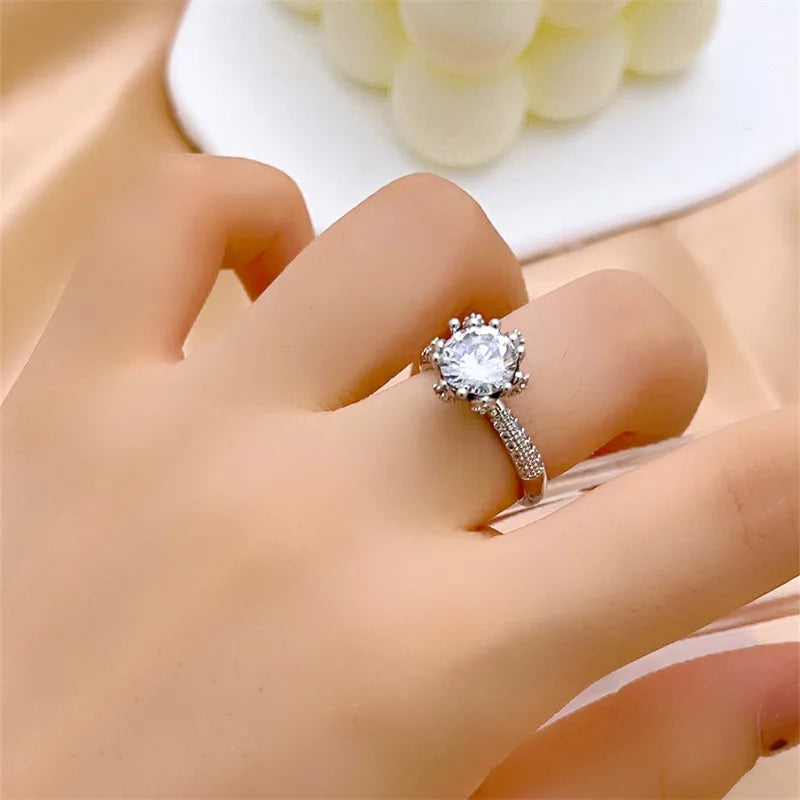 Copper Rhodium Plated Casual Elegant Romantic Inlay Round Square Zircon Open Rings