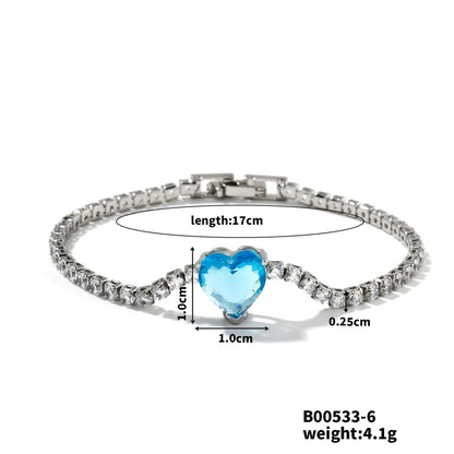 Copper Rhodium Plated Chain Inlay Heart Shape Zircon Bracelets