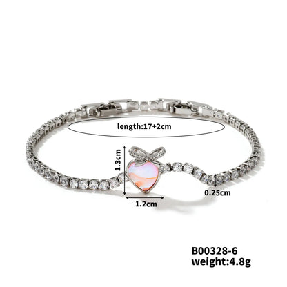 Copper Rhodium Plated Inlay Heart Shape Bow Knot Zircon Bracelets