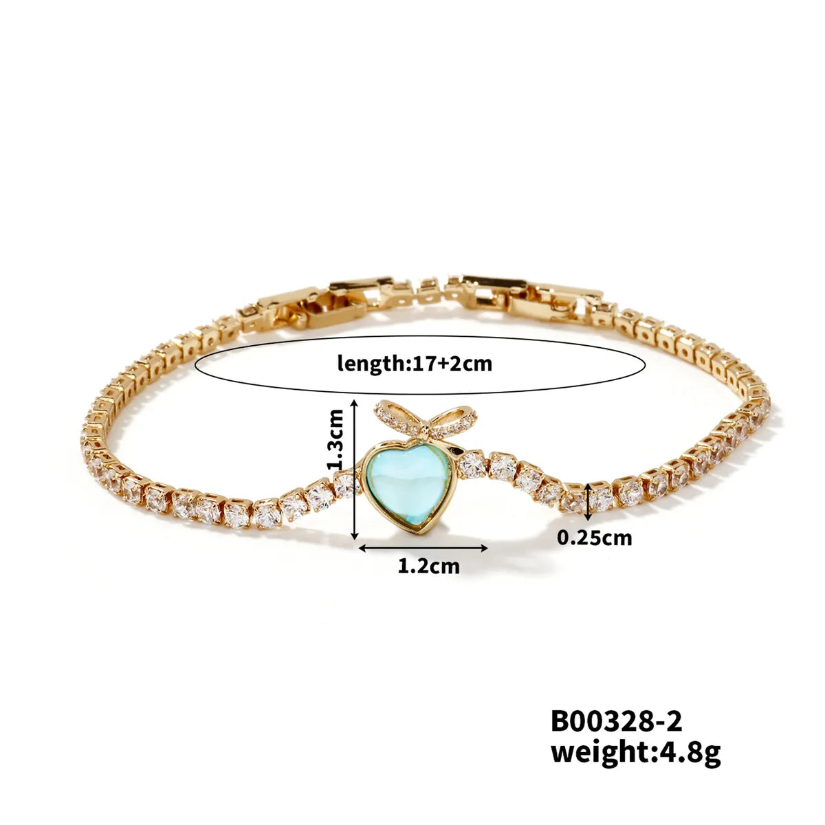 Copper Rhodium Plated Inlay Heart Shape Bow Knot Zircon Bracelets