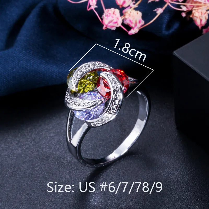 Copper Rhodium Plated Romantic Plating Inlay Round Artificial Gemstones Rings