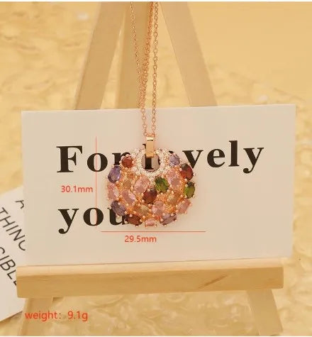 Wholesale Hip-Hop Shiny Oval Water Droplets Copper Inlay Rose Gold Plated Zircon Pendant Necklace