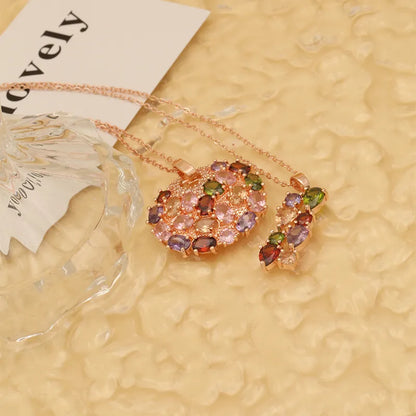 Wholesale Hip-Hop Shiny Oval Water Droplets Copper Inlay Rose Gold Plated Zircon Pendant Necklace