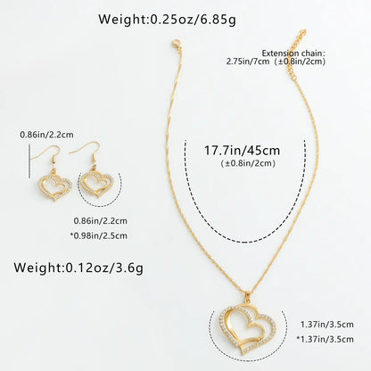 Copper Rose Gold Plated White Gold Plated Gold Plated Hollow Out Inlay Heart Shape Zircon Jewelry Set