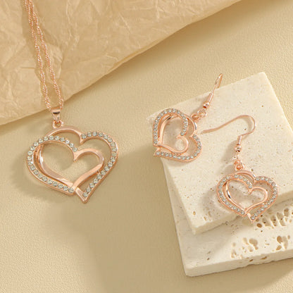 Copper Rose Gold Plated White Gold Plated Gold Plated Hollow Out Inlay Heart Shape Zircon Jewelry Set