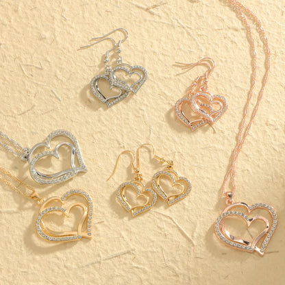 Copper Rose Gold Plated White Gold Plated Gold Plated Hollow Out Inlay Heart Shape Zircon Jewelry Set