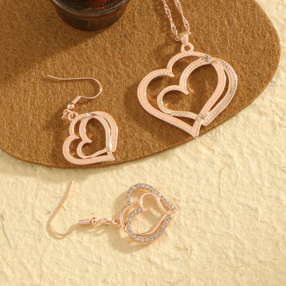 Copper Rose Gold Plated White Gold Plated Gold Plated Hollow Out Inlay Heart Shape Zircon Jewelry Set