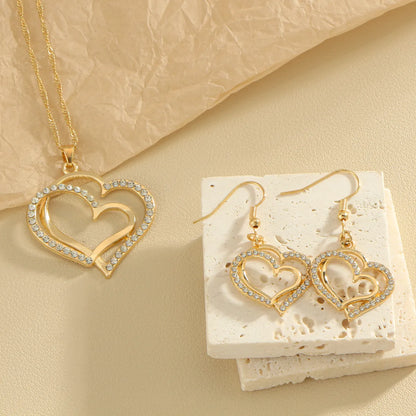 Copper Rose Gold Plated White Gold Plated Gold Plated Hollow Out Inlay Heart Shape Zircon Jewelry Set