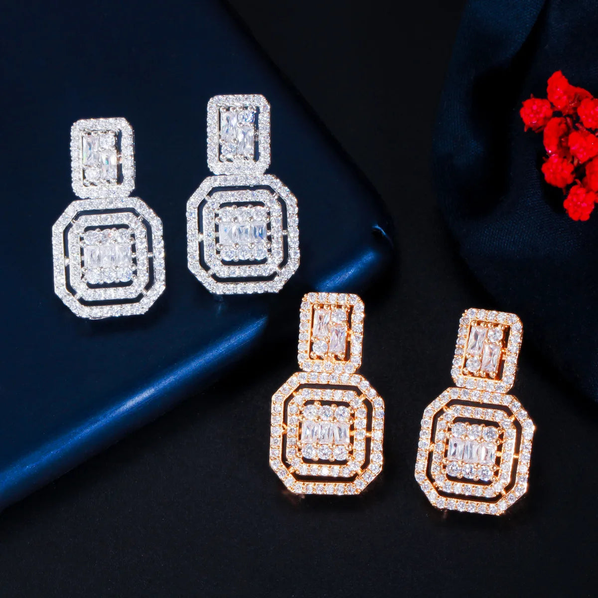 Copper Silver Plated Elegant Glam Plating Inlay Solid Color Artificial Gemstones Jewelry Set