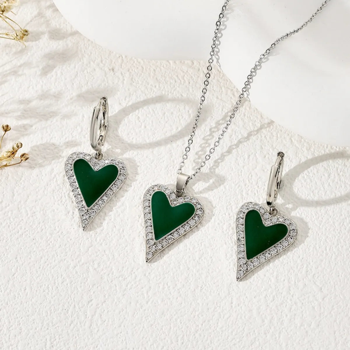 Copper Silver Plated Simple Style Classic Style Heart Shape Enamel Plating Jewelry Set