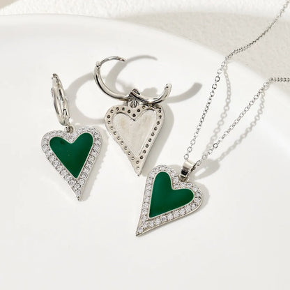 Copper Silver Plated Simple Style Classic Style Heart Shape Enamel Plating Jewelry Set