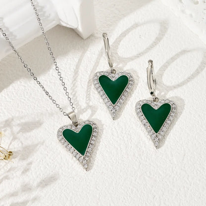 Copper Silver Plated Simple Style Classic Style Heart Shape Enamel Plating Jewelry Set